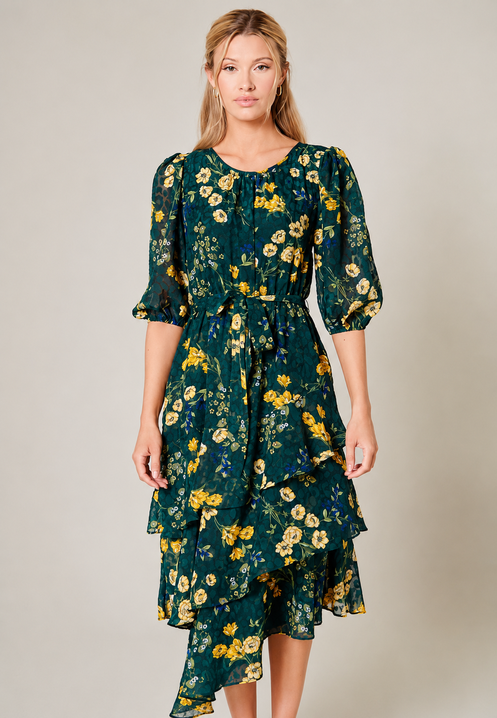 Emerald Floral Midi Dress