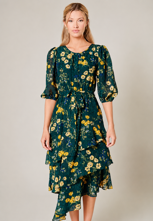 Emerald Floral Midi Dress