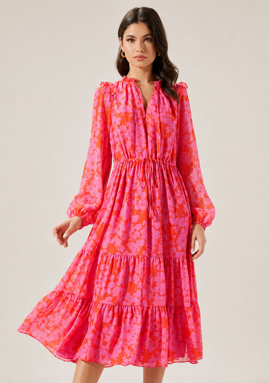 Fuchsia Bloom Midi Dress