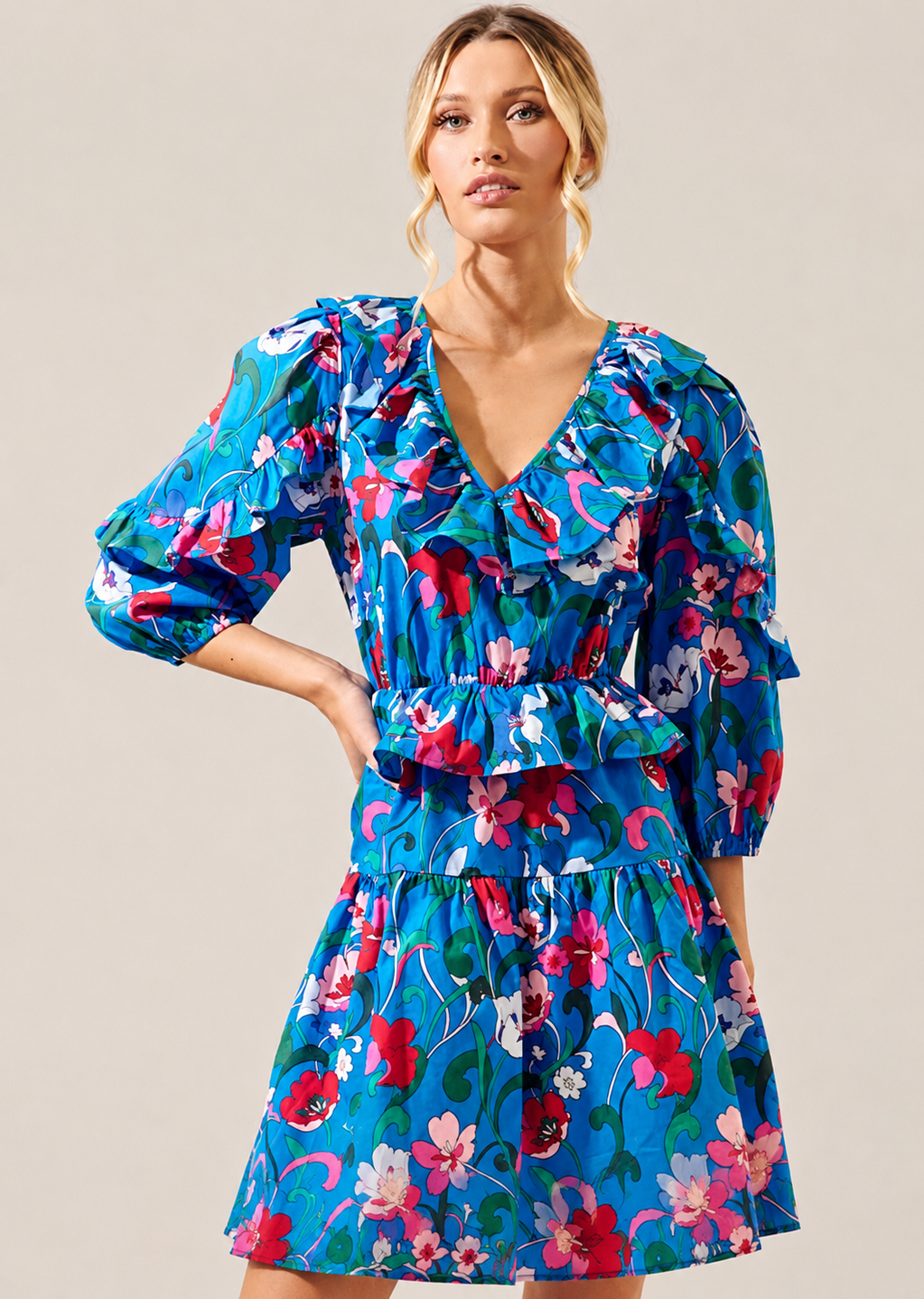 Cobalt Floral Mini Dress