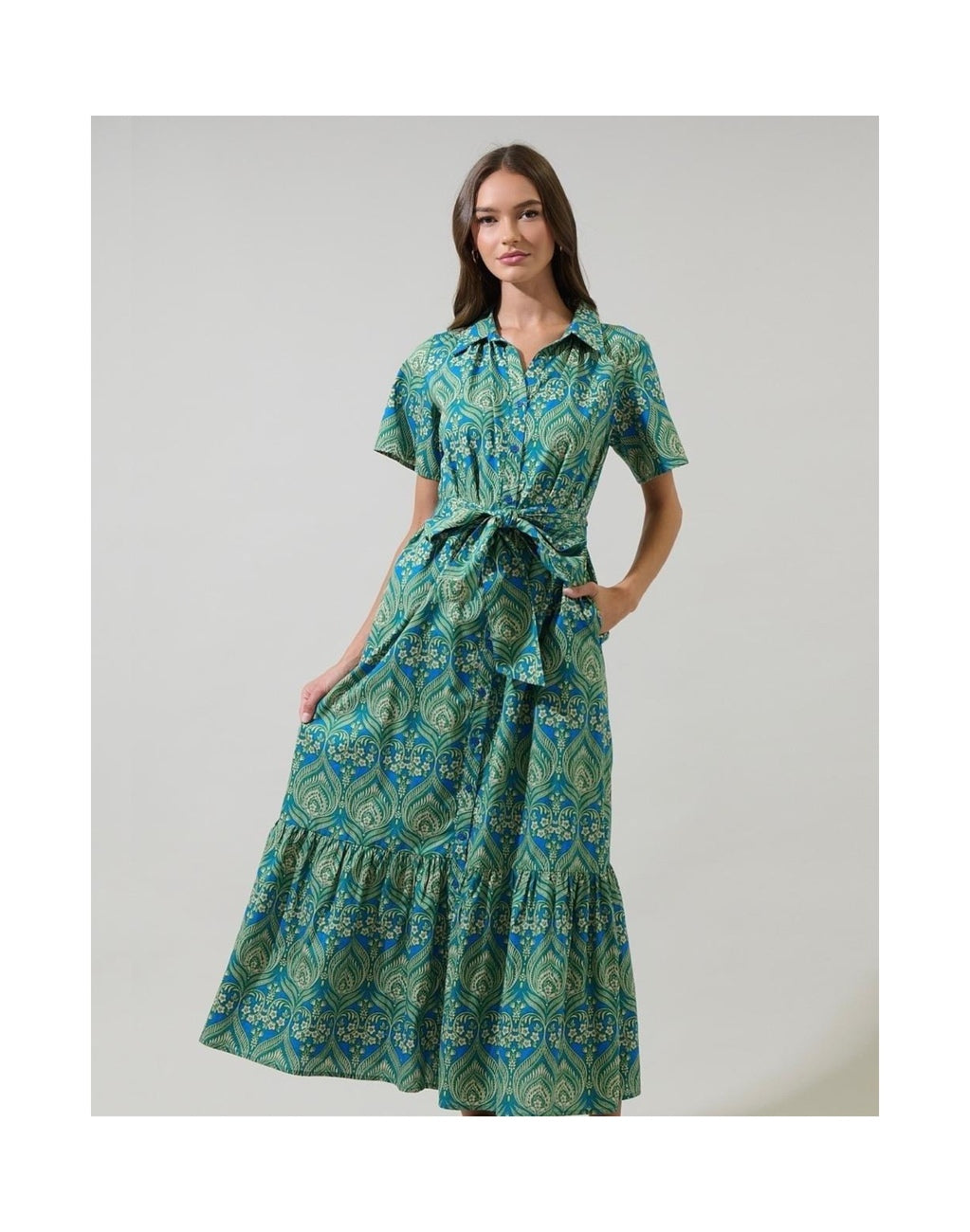 Teal Paisley Shirt Maxi Dress