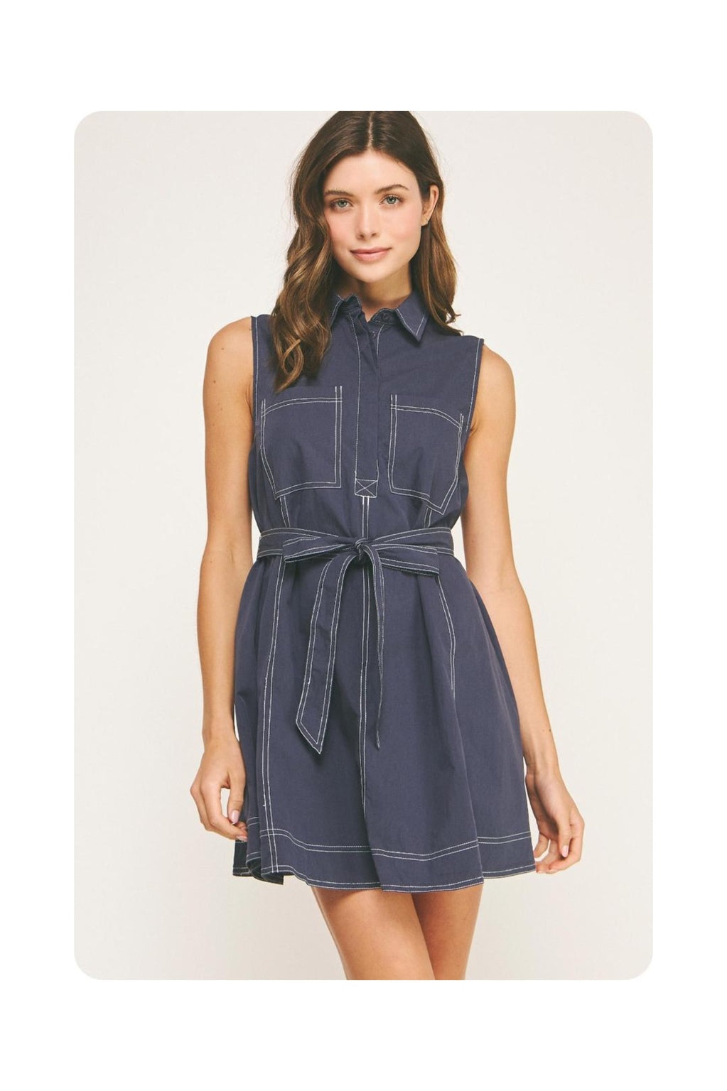 Navy Belted Mini Dress