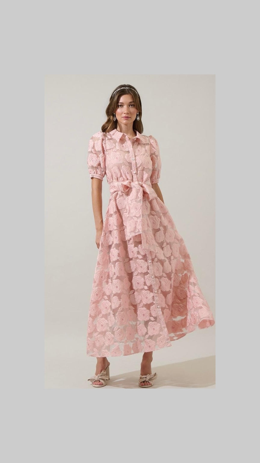 Pink Floral Shirt Midi Dress